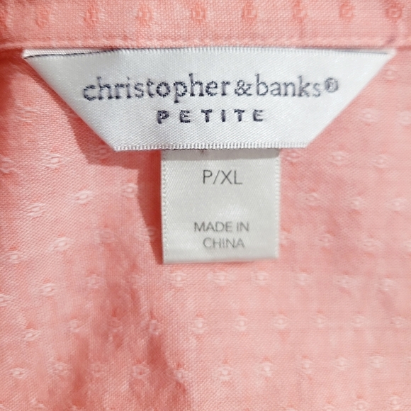 Christopher & Banks woman Petite P/XL Textured Button-Up Shirt Pink 100% Cotton - Picture 8 of 10